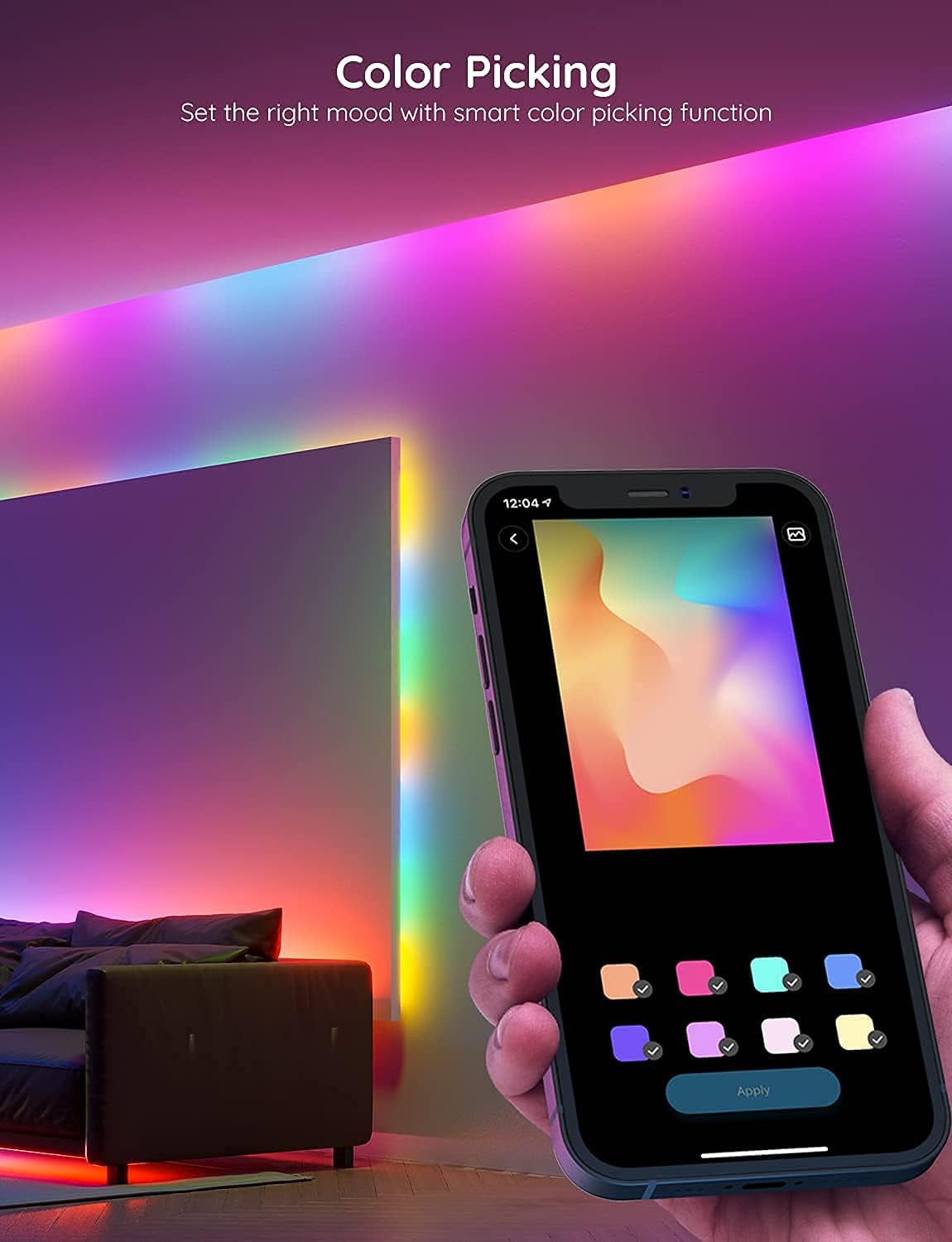 LED Strip Lights RGBIC, 16.4Ft Bluetooth Color Changing LED Lights with Segmented App Control, Smart LED Strip Color Picking, Music Sync LED Lights for Bedroom, Living Room, Party, Christmas