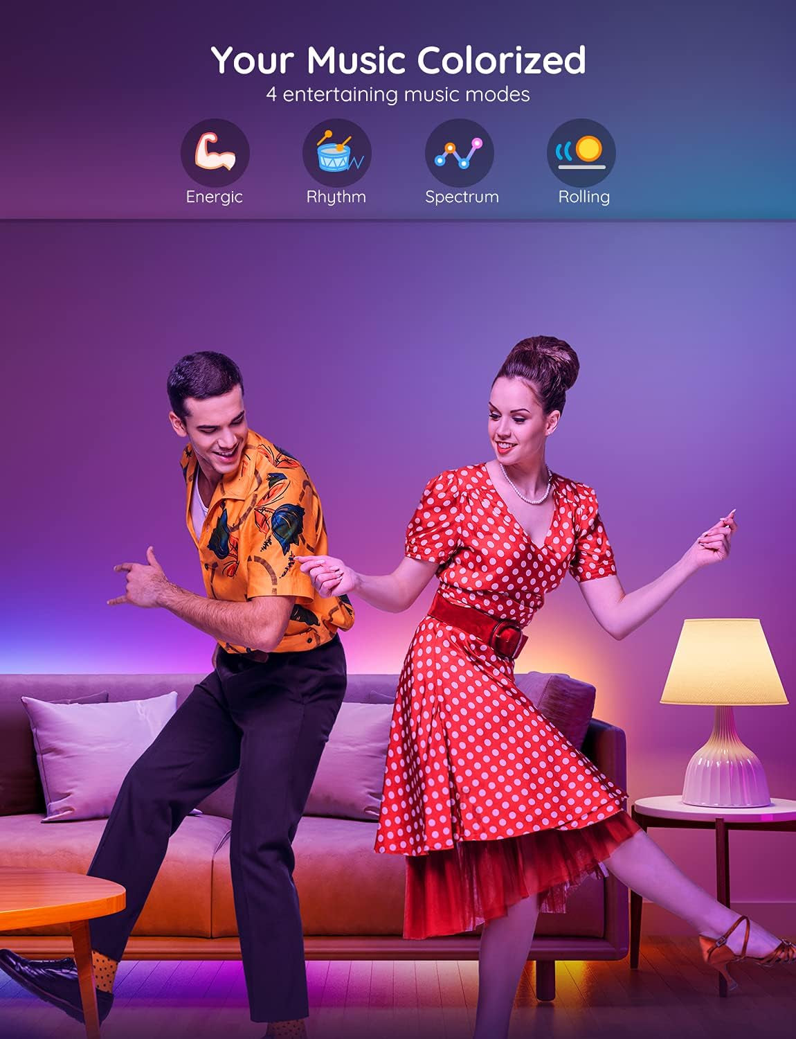 LED Strip Lights RGBIC, 16.4Ft Bluetooth Color Changing LED Lights with Segmented App Control, Smart LED Strip Color Picking, Music Sync LED Lights for Bedroom, Living Room, Party, Christmas