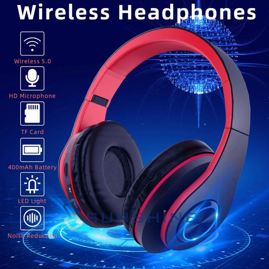 Wireless Bluetooth Headphones Bass Stereo Earphones Foldable Headsets Mic
