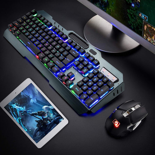 Wireless Gaming Keyboard and Mouse Combo,61 Key Rainbow Backlit Keyboard with Rechargeable 3800Mah,Mechanical Feel,Ergonomic,Quiet,Waterproof,Rgb Mute Mice for Ps4,Xbox One,Desktop,Pc