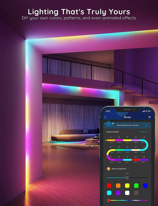RGBIC LED Strip Lights, 32.8Ft Smart LED Lights for Bedroom, Bluetooth LED Lights APP Control, DIY Multiple Colors on One Line, Color Changing LED Strip Lighting Music Sync, Home Decor