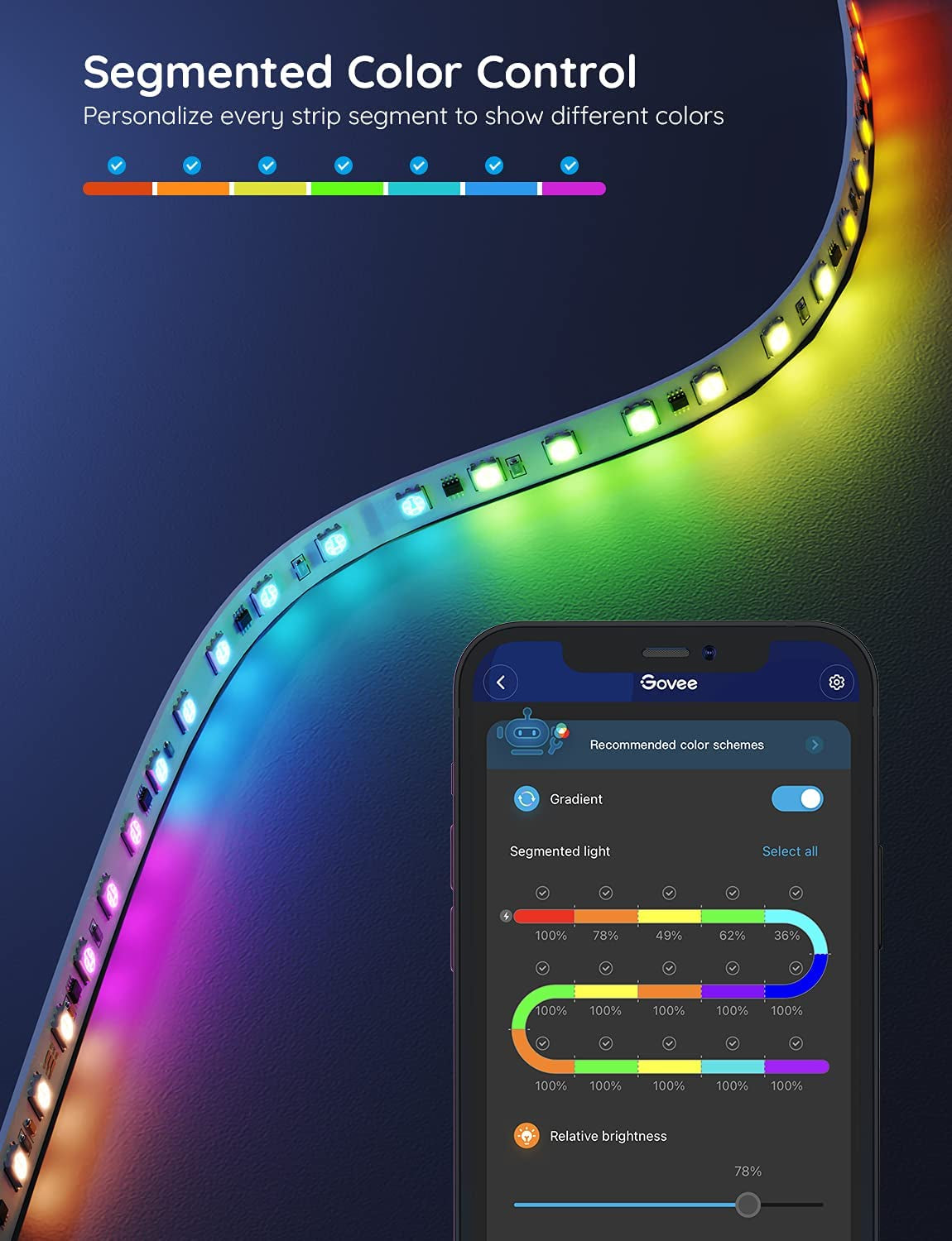 LED Strip Lights RGBIC, 16.4Ft Bluetooth Color Changing LED Lights with Segmented App Control, Smart LED Strip Color Picking, Music Sync LED Lights for Bedroom, Living Room, Party, Christmas