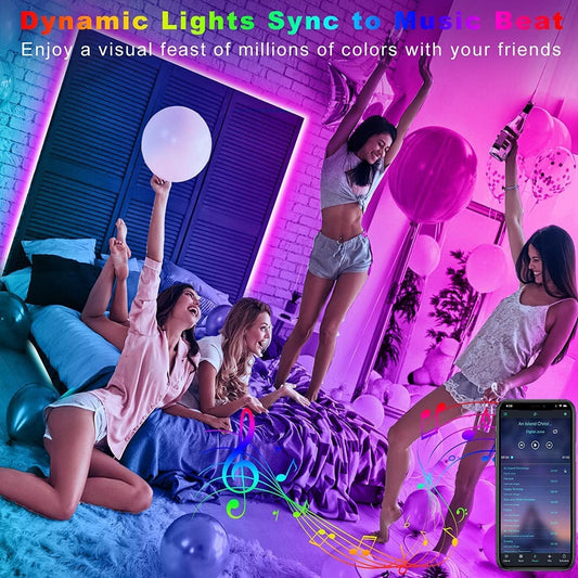 32.8Ft LED Strip Lights, RGB LED Smart Music Sync Color Changing LED Lights Strips with Remote LED Lights for Bedroom, Room, TV, Party